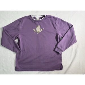Blair Pullover Sweatshirt Purple Owl Embroidered Women's M Casual Fleece